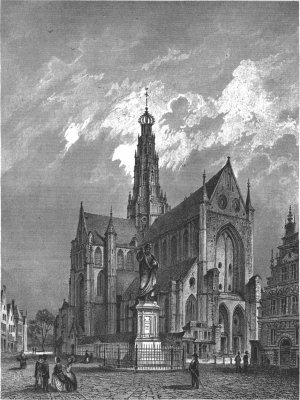 Haarlem - de Groote Kerk en het Standbeeld van L. Jz. Coster